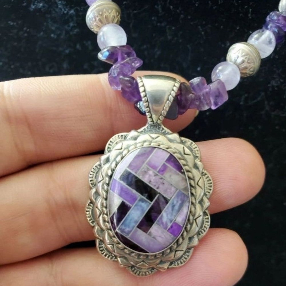 Amethyst inlay necklace carolyn pollack. Vintage and hard to find. Amethyst inla